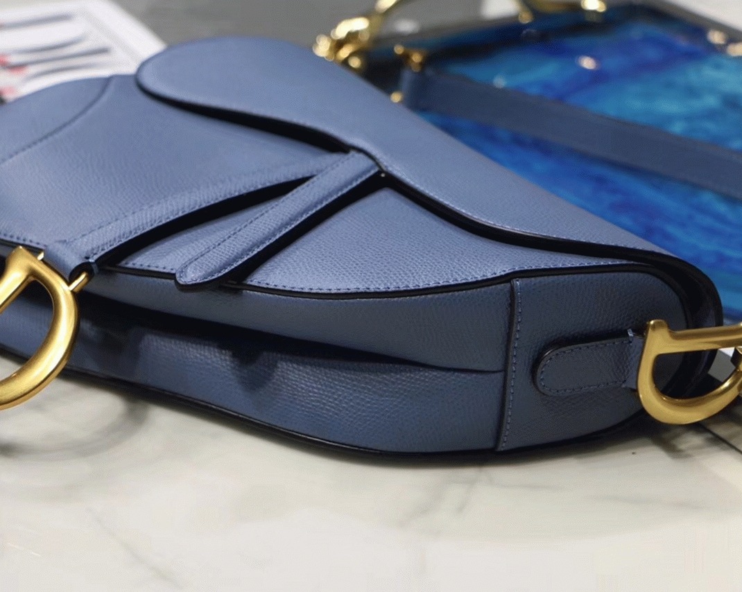 Dior Saddle Bag Knockoff in Denim Blue Grained Calfskin angle 5