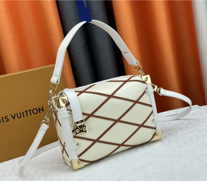 Louis Vuitton Malletage Leather Side Trunk MM In Cream Beige And Chestnut Brown angle 2