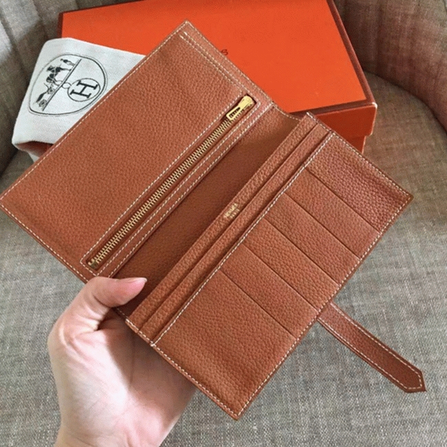 Brown Knockoff Designer Hermes Bearn Wallet angle 2