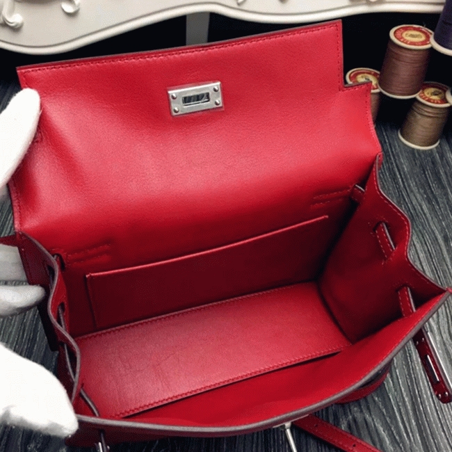 Red Swift Leather Fake Hermes Kelly Danse Chic Handbag angle 4