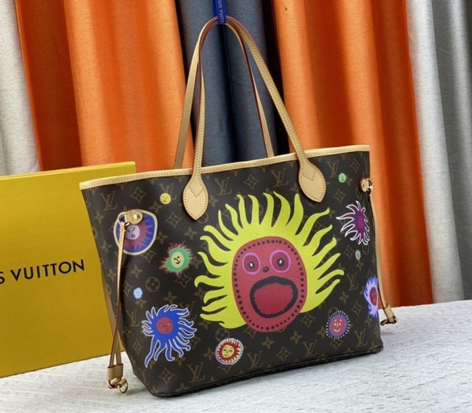 Louis Vuitton X YK Monogram Canvas Neverfull MM Tote With Faces Print angle 3