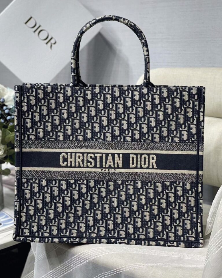 Dior Large Book Tote Bag Fake in Blue Dior Oblique Embroidery
