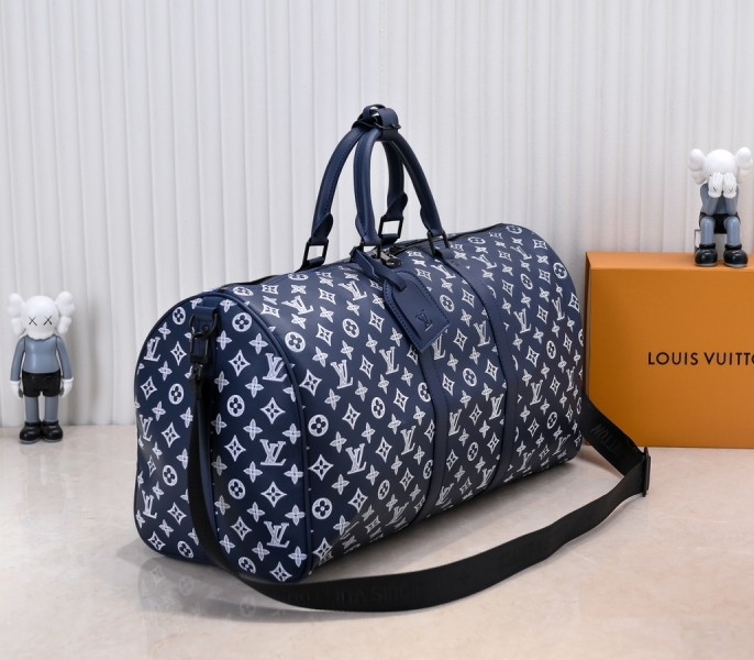 LV Monogram Shadow Keepall Bandouliere 50 In Navy Blue angle 2
