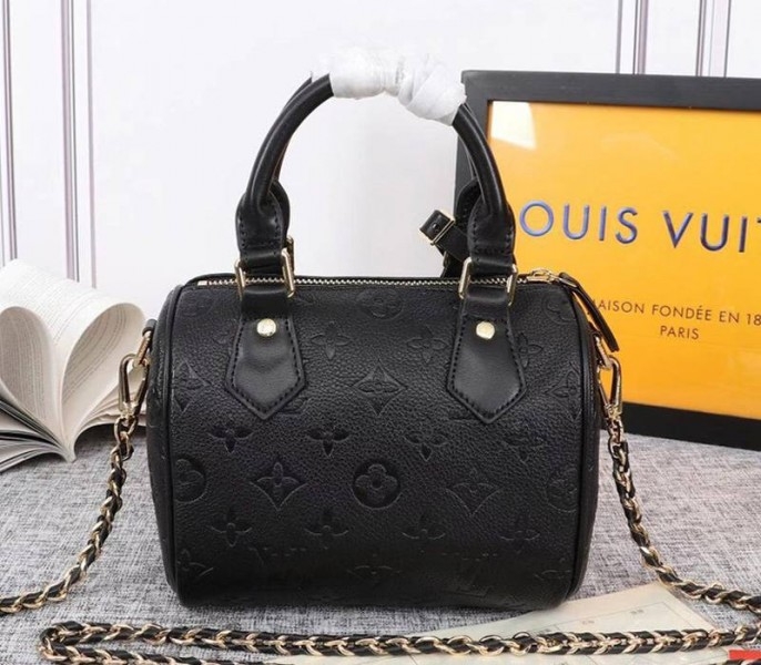 Louis Vuitton Monogram Empreinte Speedy BB Handbag In Black angle 3