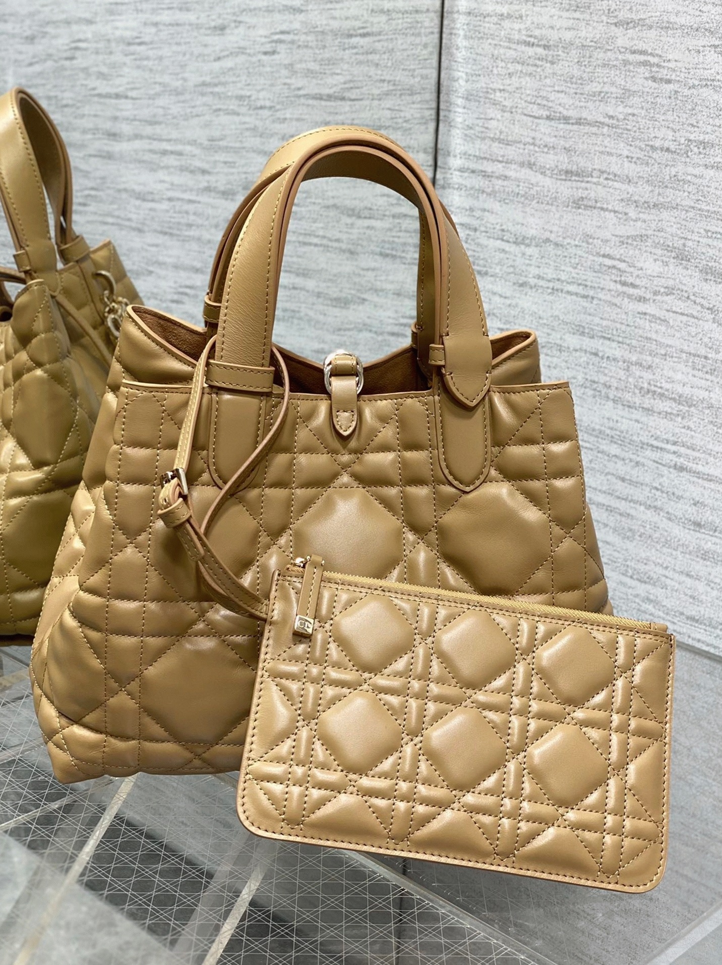 Dior Toujours Medium Bag Fake in Tan Macrocannage Calfskin angle 2