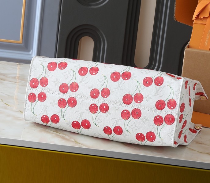 X TM Monogram Cherry Canvas Onthego MM In White Style 1 angle 4