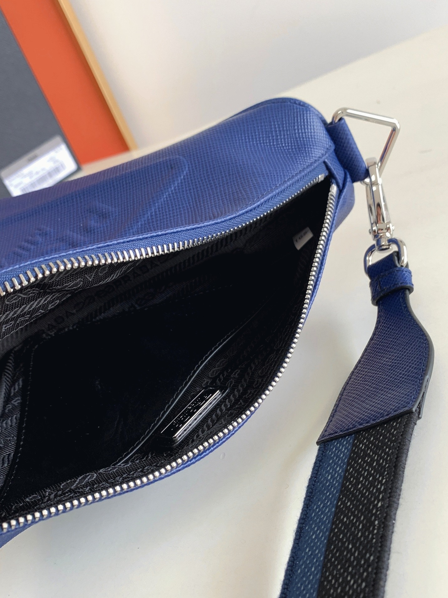 Prada Triangle Shoulder Bag Replica in Blue angle 5
