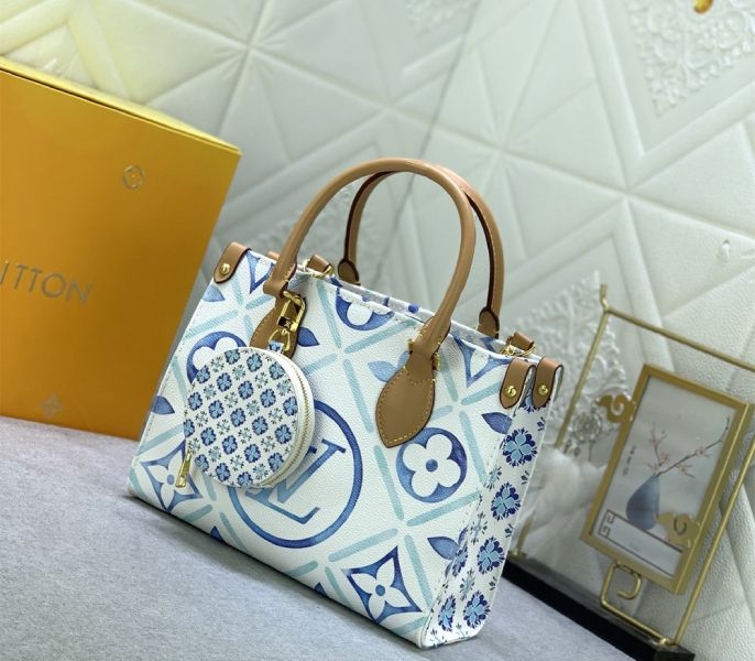 Louis Vuitton LV By The Pool Monogram Tiles Canvas Onthego PM Tote In Lagoon Blue angle 2