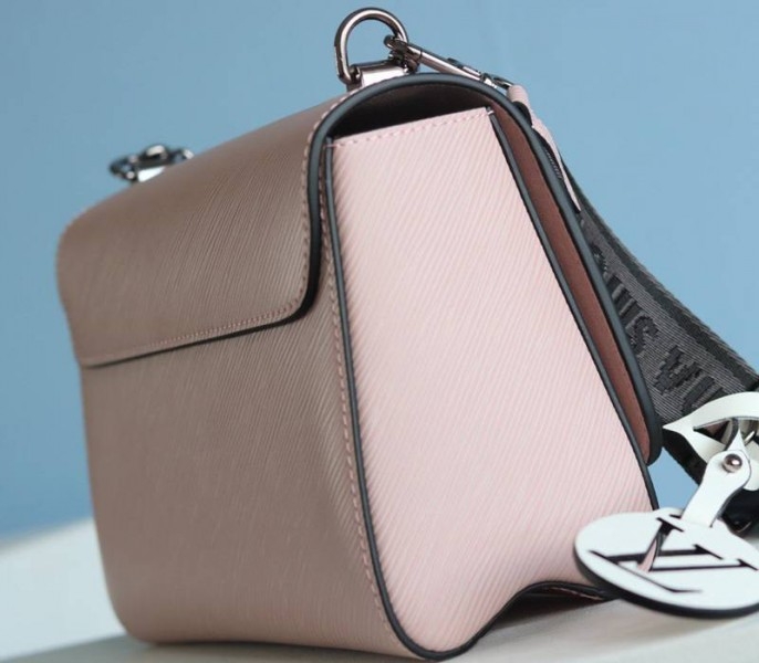 Louis Vuitton Epi Leather Twist MM Bag In Rose Ballerine Pink With Jacquard Strap angle 5