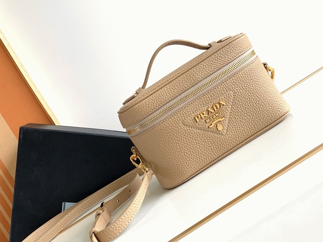 Prada Mini Vanity Bag Fake in Sand Beige angle 4