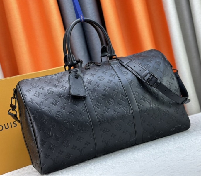 Louis Vuitton Monogram Shadow Leather Keepall Bandouliere 50 In Black angle 2