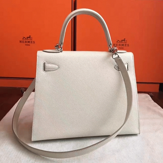 White Epsom Knockoff Hermes Kelly Sellier 28cm Structured Handbag angle 3