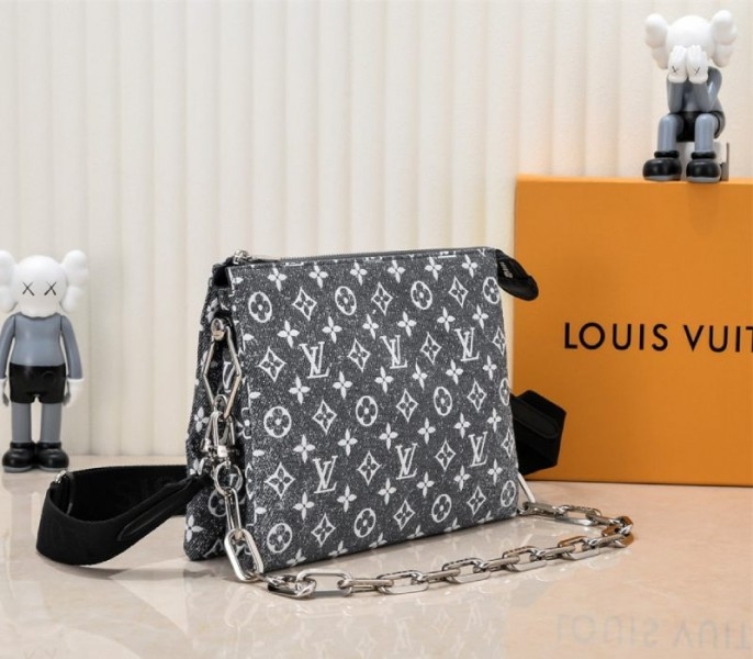 Louis Vuitton Jacquard Denim Coussin PM Bag In Black angle 3