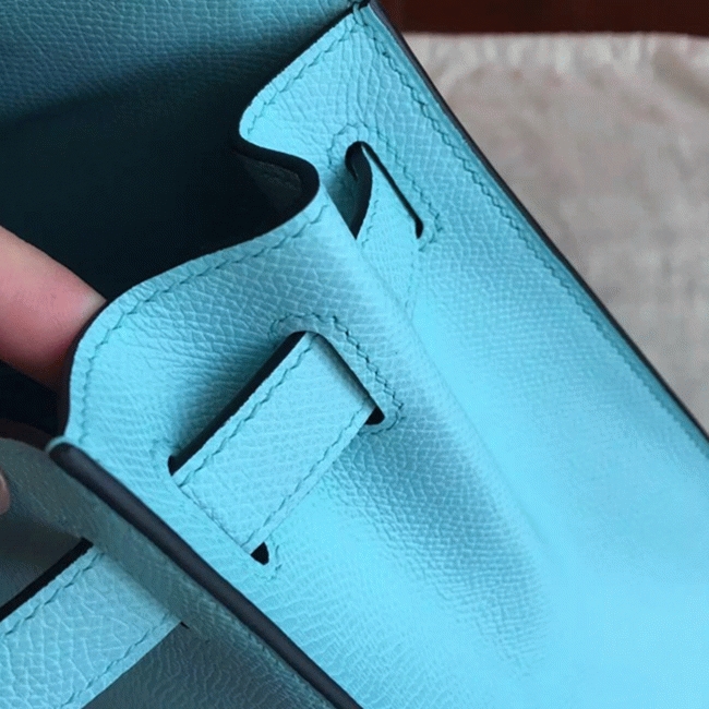Blue Atoll Epsom Replica Hermes Kelly Sellier 28cm Vibrant Purse angle 5