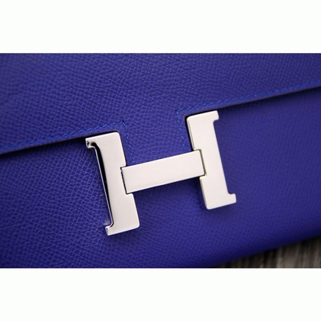 Electric blue replica Hermes Constance wallet angle 3