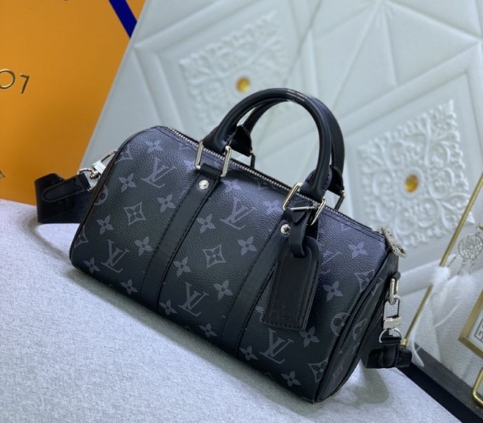 Louis Vuitton Monogram Eclipse Canvas Keepall Bandouliere 25 Travel Bag angle 2