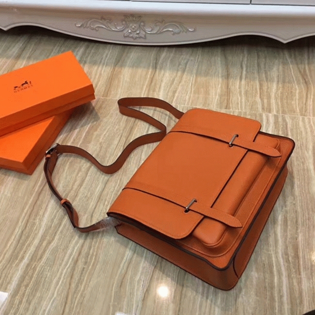 Orange Knockoff Hermes Steve Messenger Bag angle 5