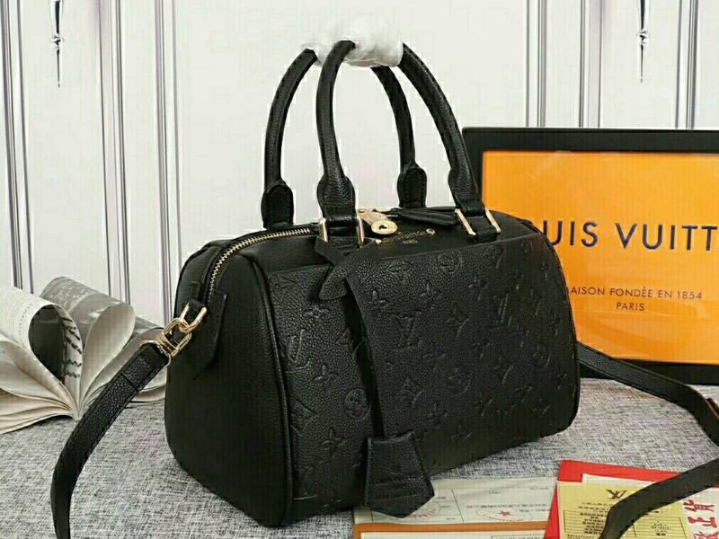 Louis Vuitton Monogram Empreinte Speedy Bandouliere 25 Handbag In Black angle 2