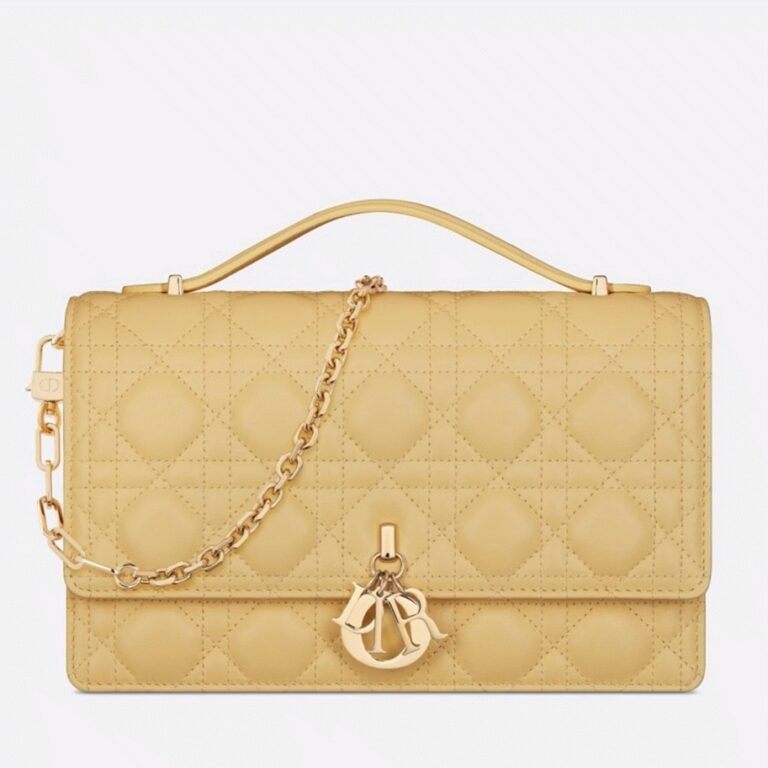 Dior Miss Dior Top Handle Bag Knockoff in Pastel Yellow Cannage Lambskin