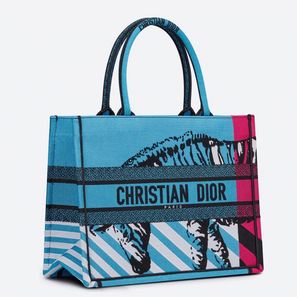 Dior Medium Book Tote Bag Fake in Blue D-Jungle Pop Embroidery