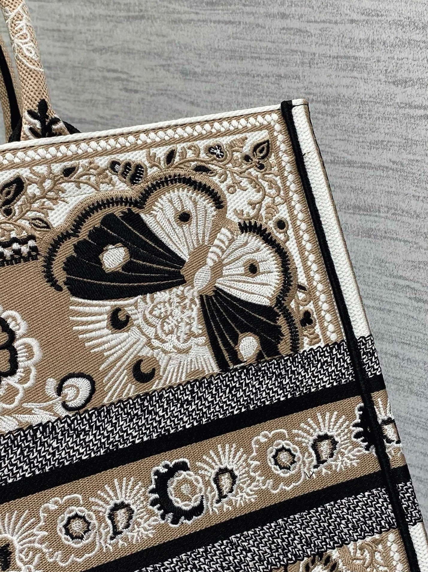 Dior Large Book Tote Bag Fake in Beige Butterfly Bandana Embroidery angle 3
