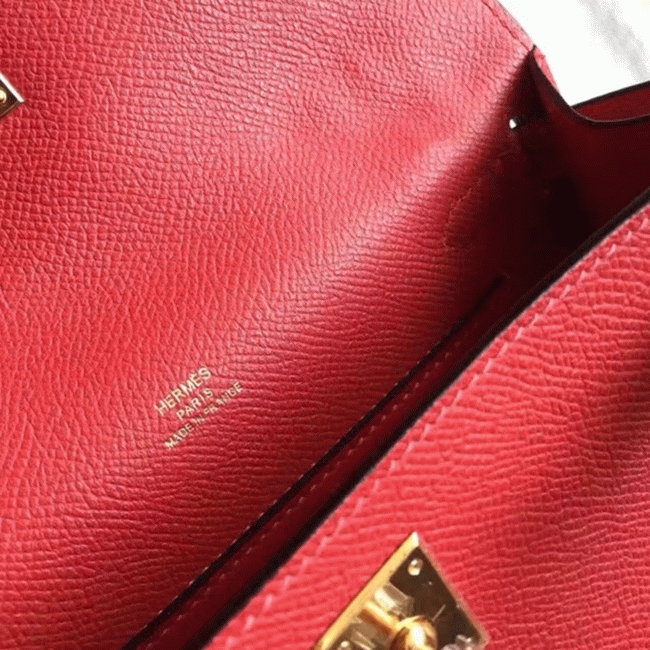 Rouge Vif Epsom Fake Hermes Kelly Pochette Red Bold Clutch angle 3