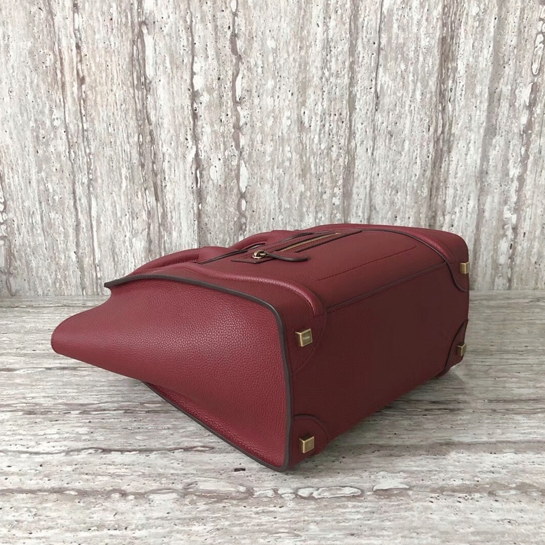 Celine Micro Luggage Tote Bag Knockoff in Dark Red angle 4