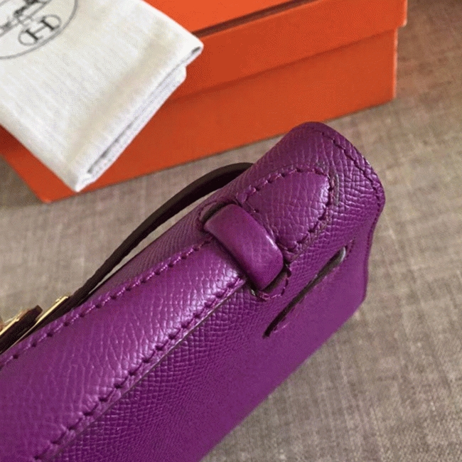 Cyclamen Epsom Knockoff Hermes Kelly Pochette Light Purple Clutch angle 4