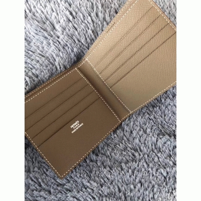 Taupe best replica Hermes Copernic compact wallet angle 3