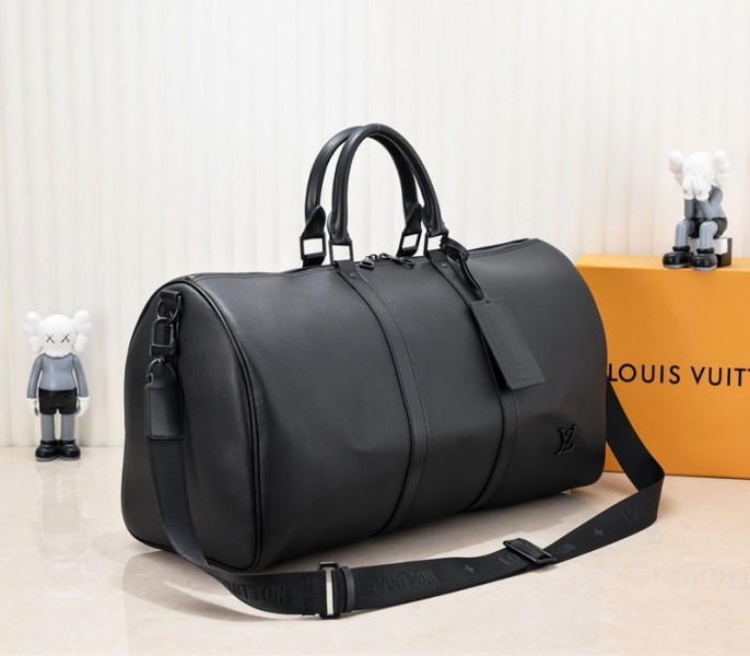 Louis Vuitton Aerogram Keepall Bandouliere 50 Travel Bag In Black angle 2