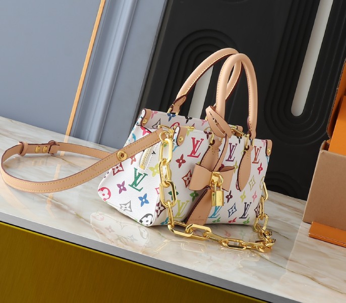 LV X TM Multicolored Onthego East West Chain In White angle 4