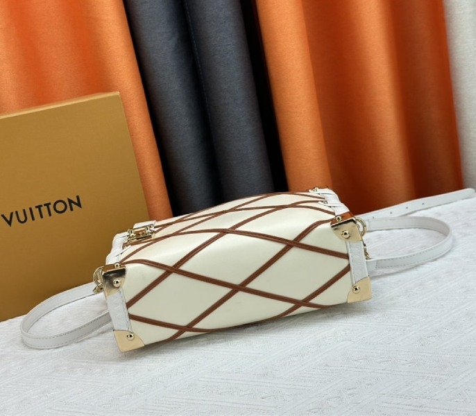 Louis Vuitton Malletage Leather Side Trunk MM In Cream Beige And Chestnut Brown angle 5
