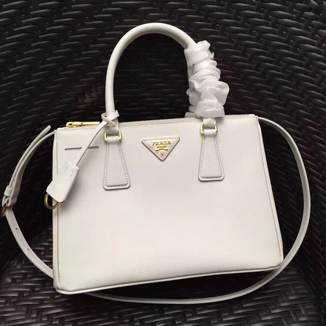 White Prada Galleria Medium Bag Replica angle 2
