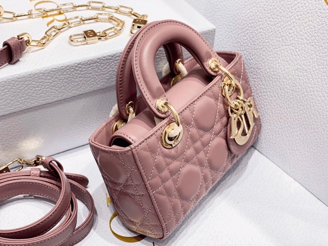 Dior Lady D-Joy Micro Bag Fake in Peony Pink Cannage Lambskin angle 4