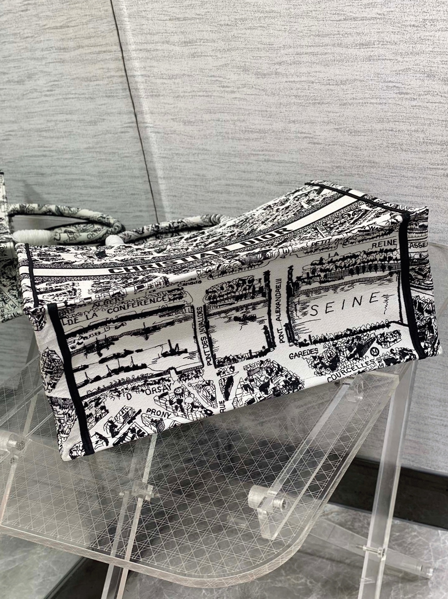 Dior Large Book Tote Bag Knockoff in White Plan de Paris Embroidery angle 4