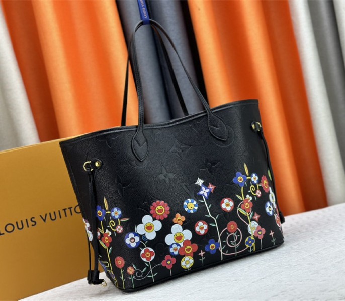 Louis Vuitton X TM Monogram Empreinte Neverfull MM In Black With Style 1 angle 5