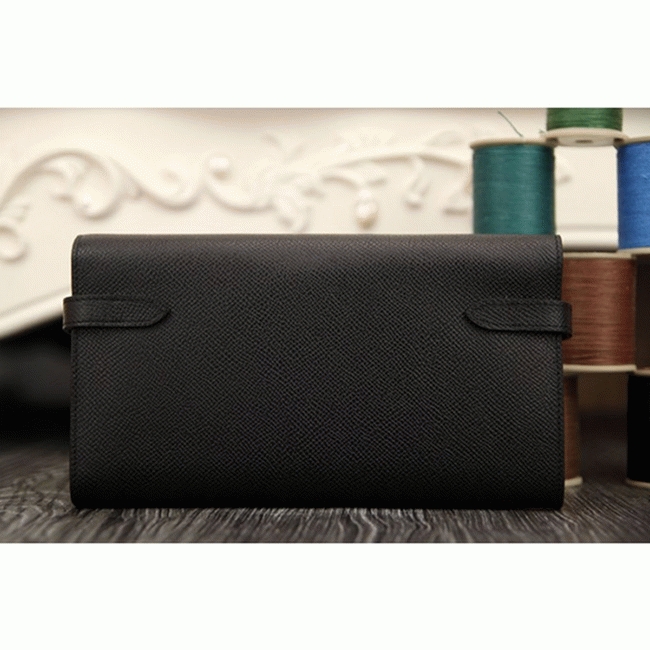 Black knockoff Hermes Kelly Longue wallet angle 5