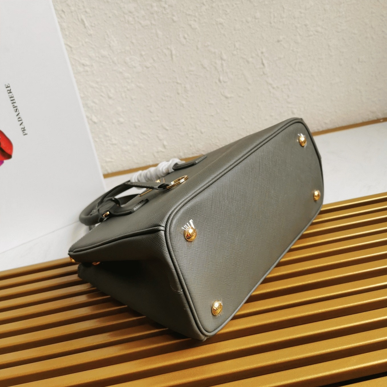 Grey Prada Galleria Medium Bag Replica angle 2