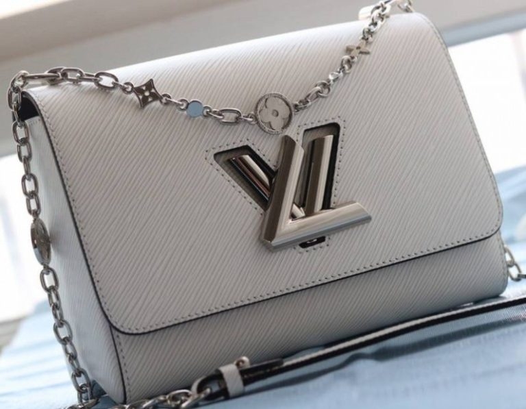 Louis Vuitton Epi Leather Twist MM With Flowers Jewels Chain Bag In Optic White angle 2