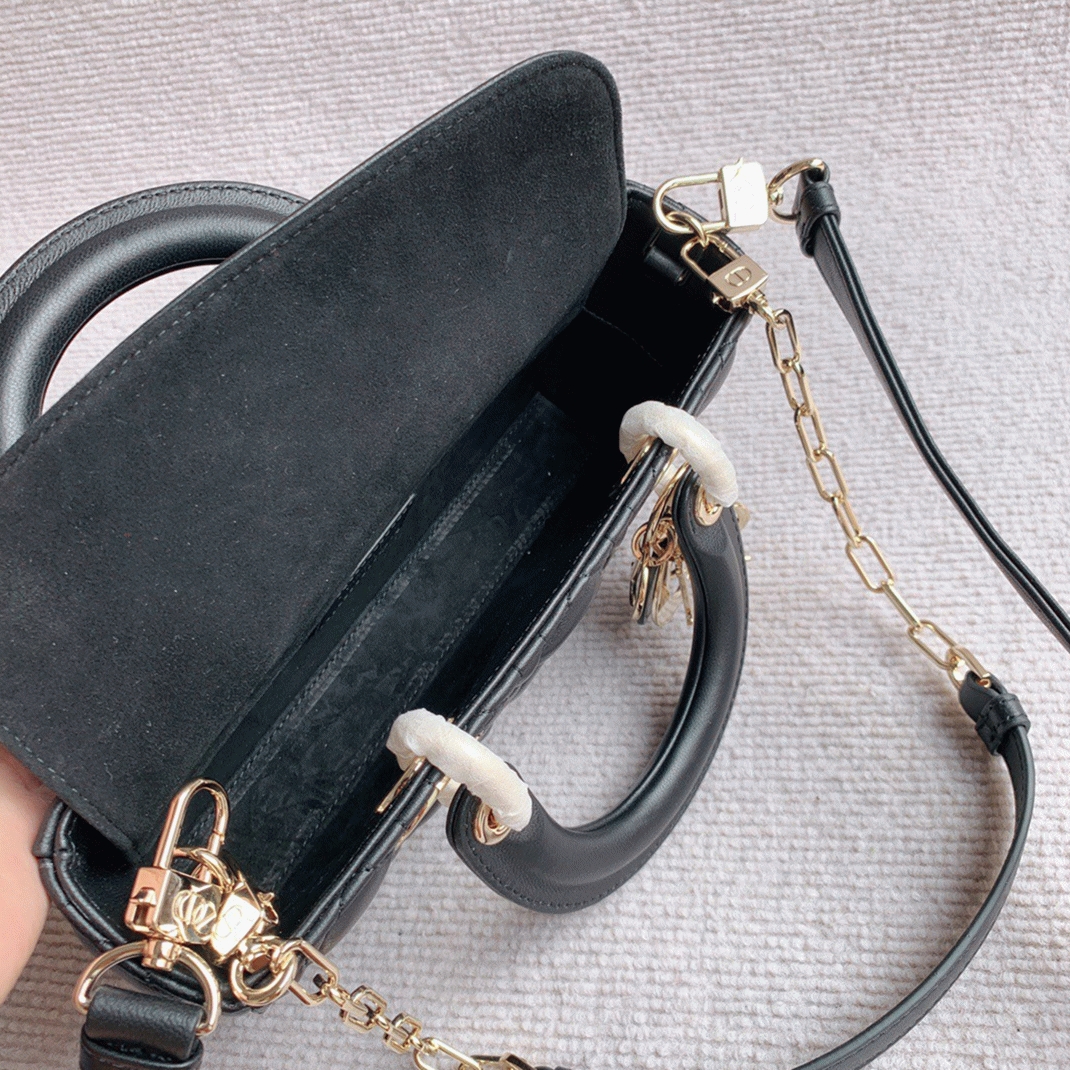 Dior Lady D-Joy Medium Bag Fake in Black angle 5
