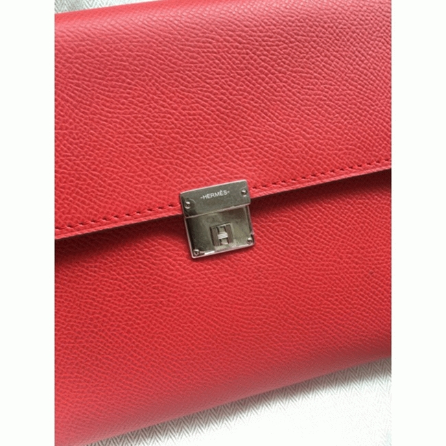 Red luxury replica Hermes Clic wallet with strap angle 3