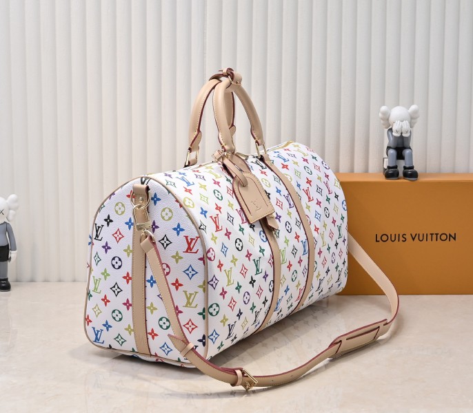 LV X TM Multicolored Keepall Bandouliere 50 In White angle 2