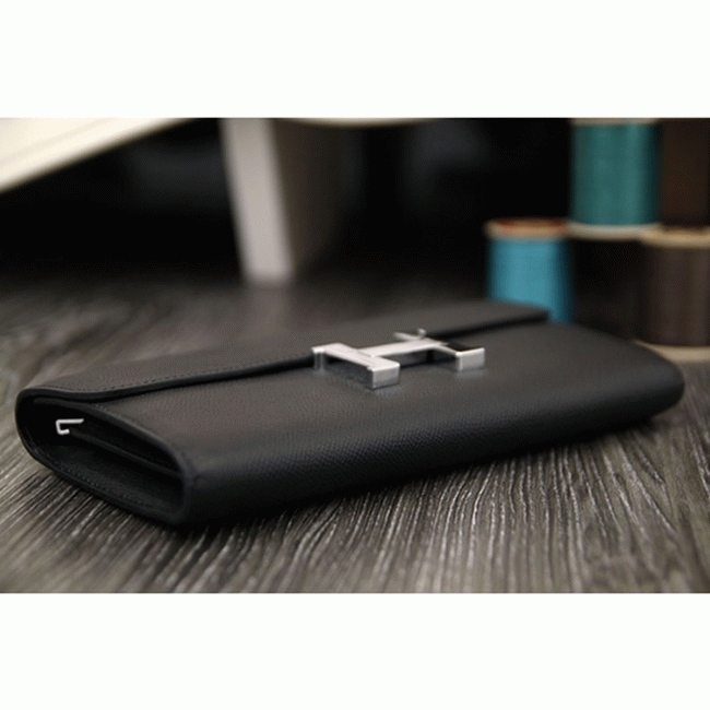 Black fake designer Hermes Constance wallet angle 5