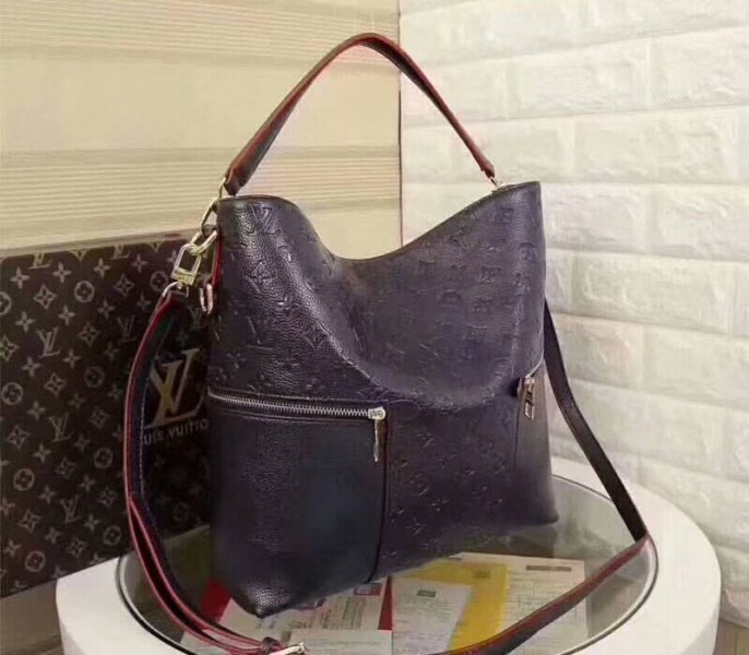 Louis Vuitton Monogram Empreinte Melie Hobo In Navy Blue angle 2