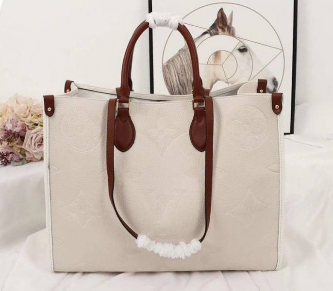 Louis Vuitton Monogram Empreinte Giant Onthego GM Tote In Cream – Brown