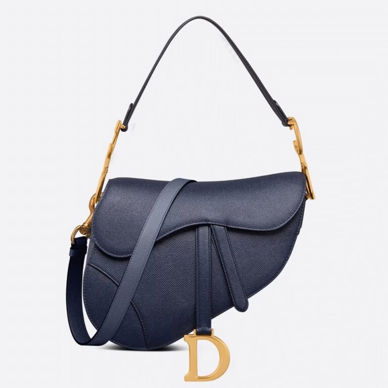 Dior Saddle Bag with Strap Replica in Indigo Blue Grained Calfskin
