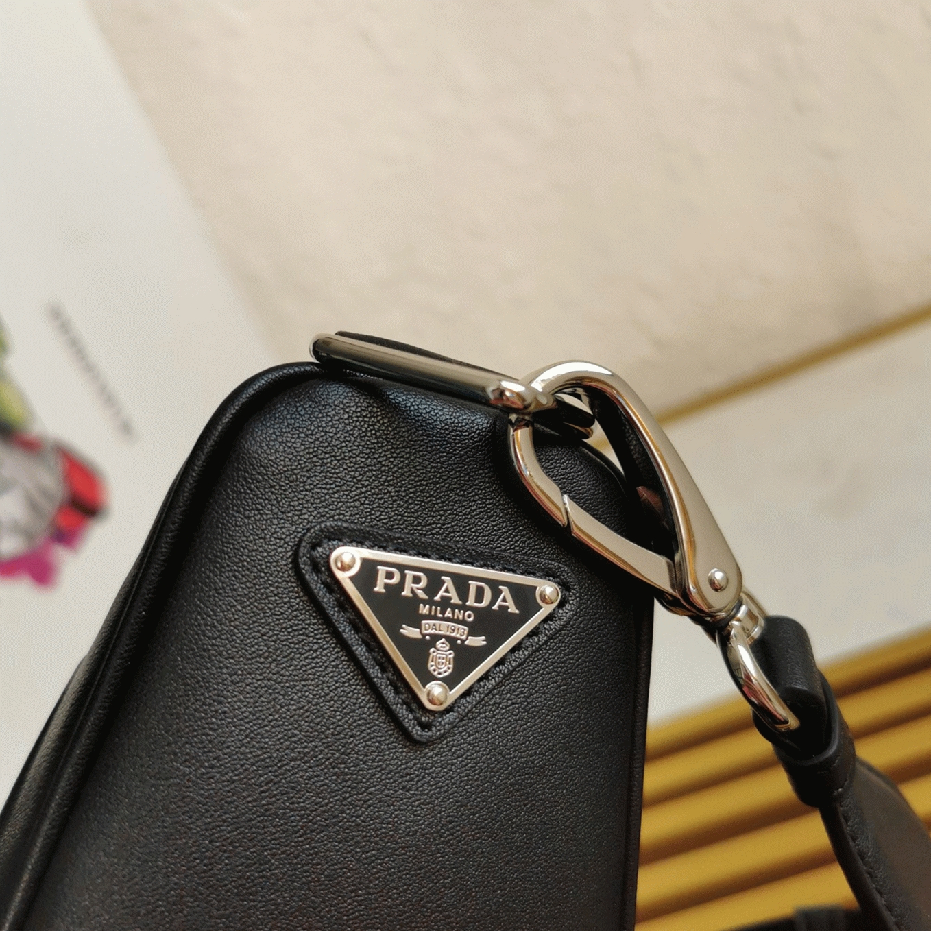 Prada Triangle Shoulder Bag Knockoff in Black angle 2