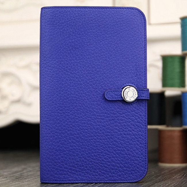 Electric blue designer replica Hermes Dogon combine wallet