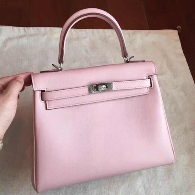 Rose Dragee Swift Replica Hermes Kelly 25cm Graceful Bag angle 4