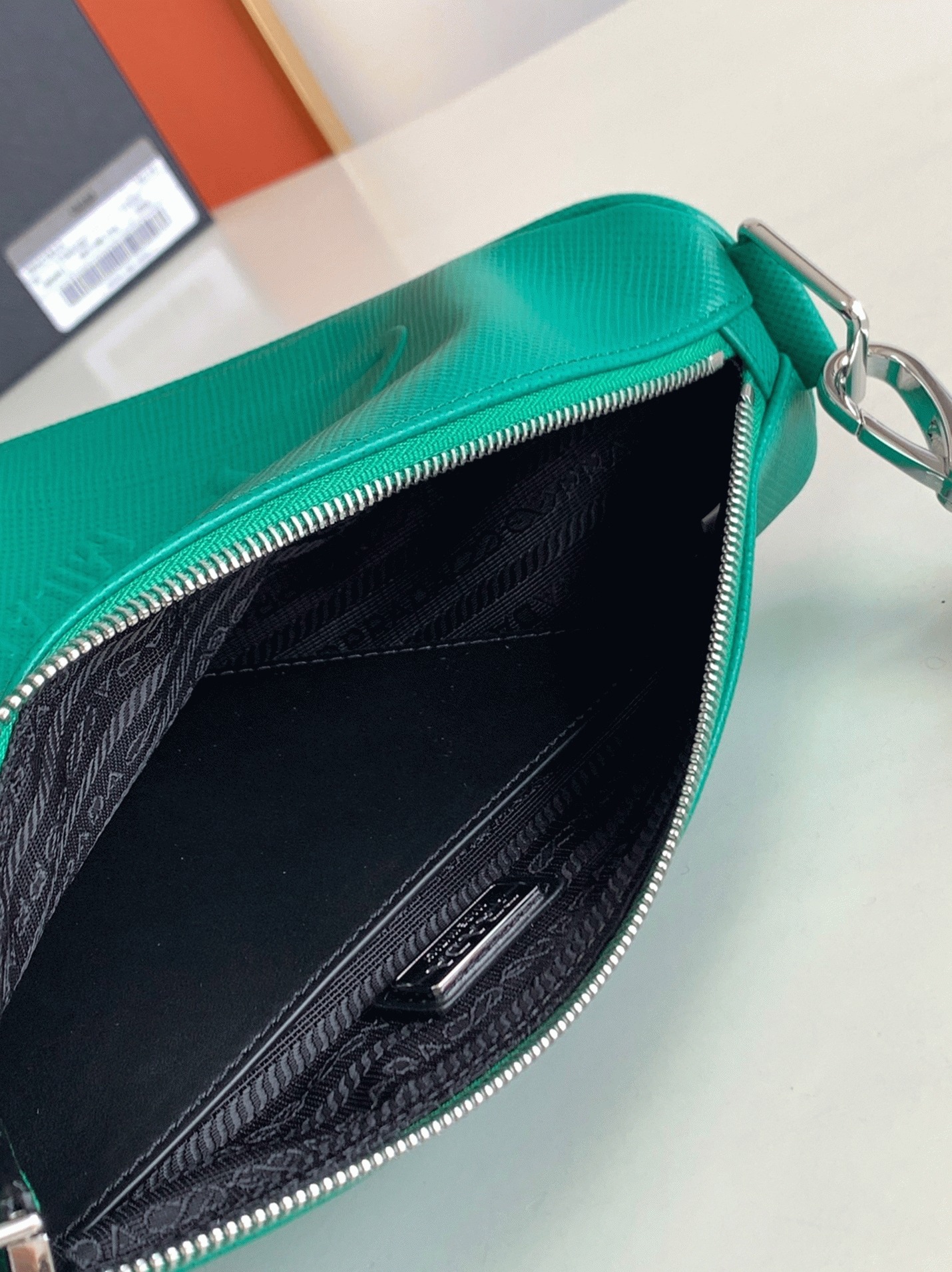 Prada Triangle Shoulder Bag Fake in Green angle 2